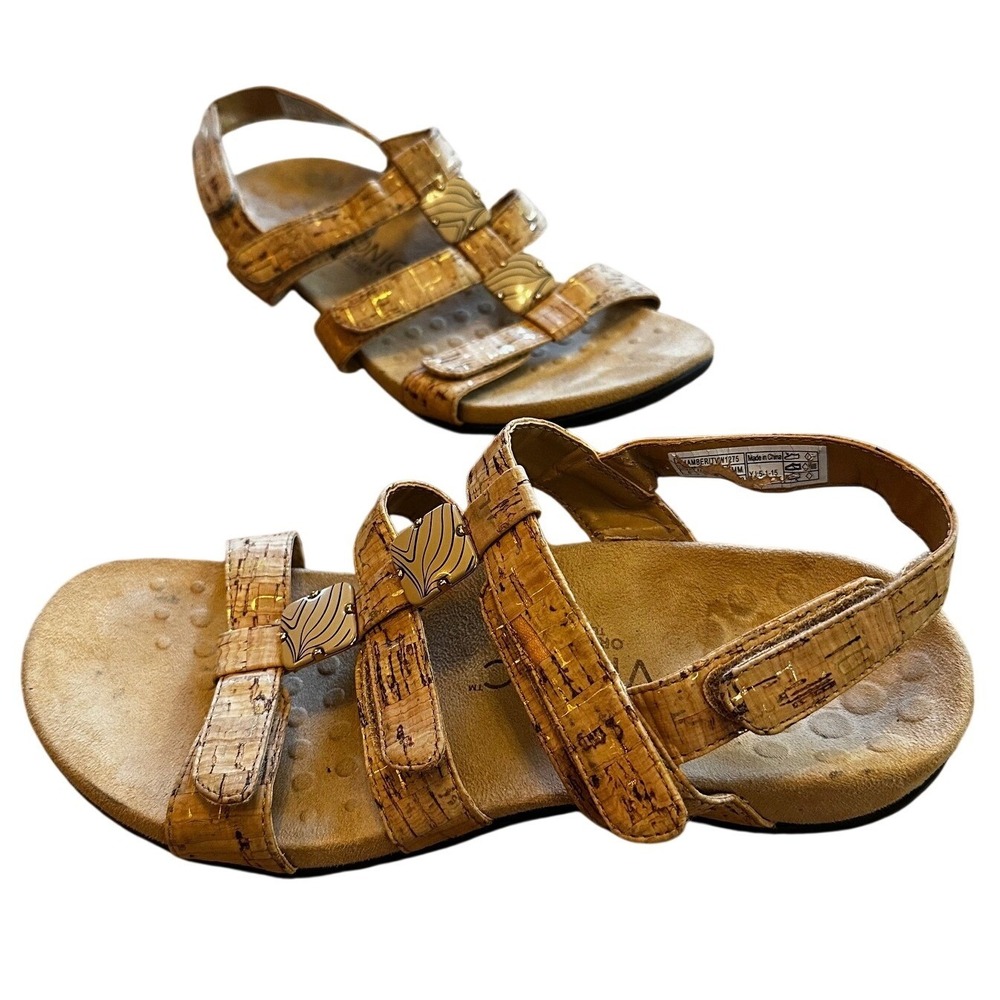 Vionic‎ Amber Cork Gold Adjustable Backstrap Orthotic Sandals Womens 8